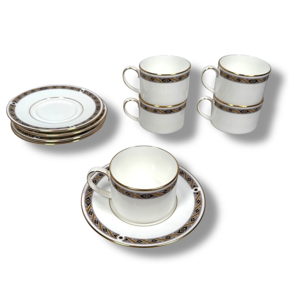 Noritake New Lineage Cup & Saucer White Bone China Sinclair 4738 Japan Set of‎ 5